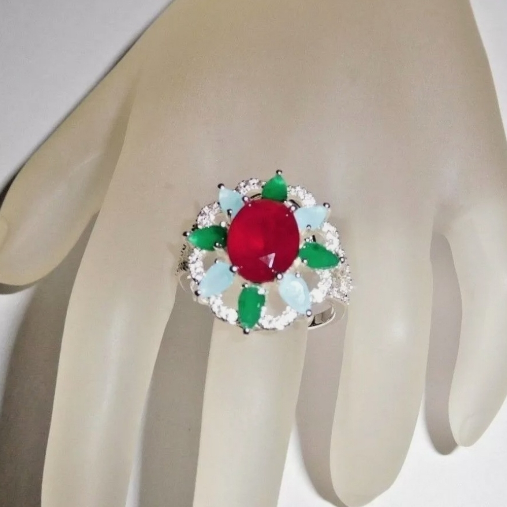 Ruby Emerald Chalcedony Topaz 925 Ring - image 3
